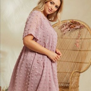 SHEIN Curve Pink Swiss Dot Drews with Button Front